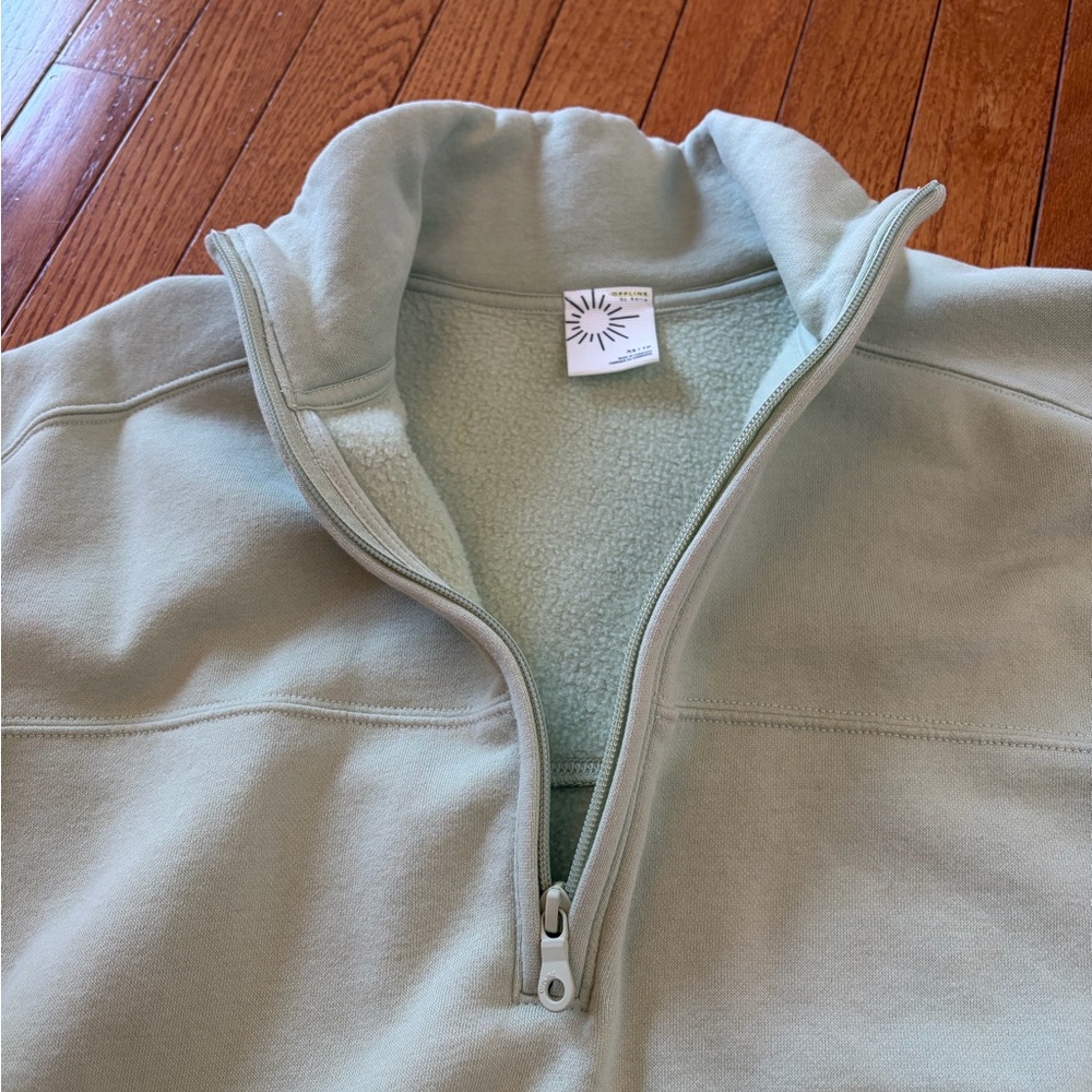 Light Green Offline by Aerie Quarter Zip Sweatshirt - Picture 5 of 10